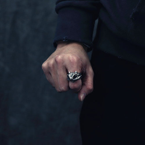 个性精雕潮款立体霸气男士中指戒指复古做旧款泰银指环