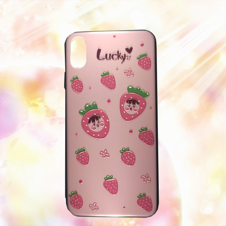 【定派】精致3D浮雕LUCKY草莓苹果XS MAX手机壳